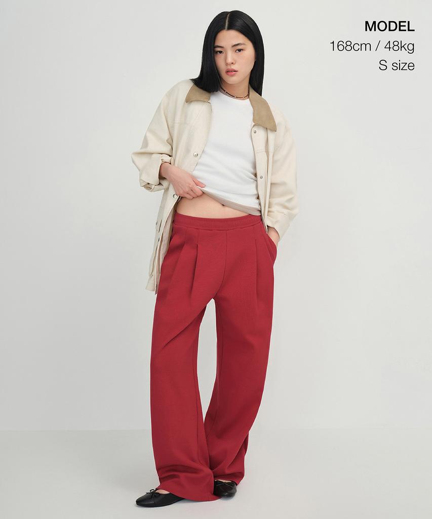 MUSINSA STANDARD WOMAN Women'S Double Knit Two-Tuck Wide Lounge Sweatpants [Chili Red]