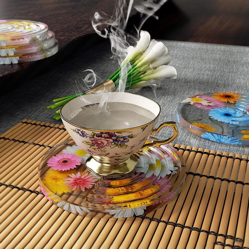 Poppy DIY Crystal Epoxy Coaster Silicone Mold - Half-Moon Stripes Round Resin Display Stand