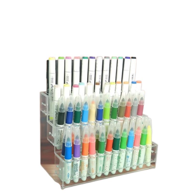 Transparent Acrylic Marker and Pen Holder - Large Desktop Organizer for Stationery, Paint Brushes, and More