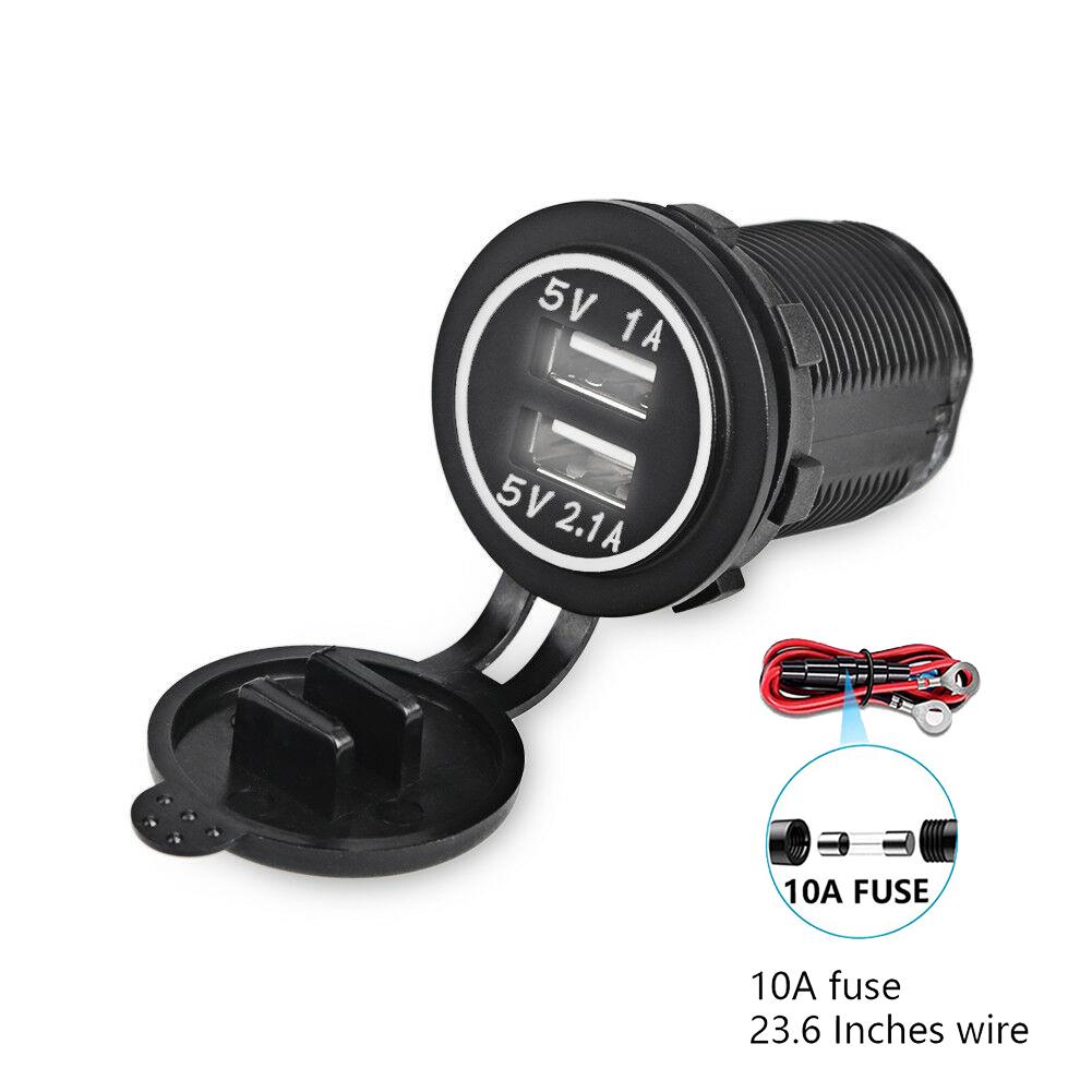 12V-24V Dual USB Charger Socket 5V 3.1A Car Charger with Panel Waterproof Power Adapter Socket Outlet for Car Marine Motorcycle