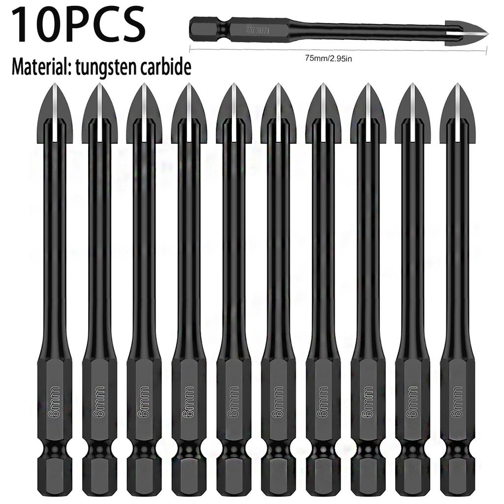 12PCS Cross Hex Tile Drill Bits Set Tile Porcelain Drill Bit for Glass Concrete Ceramic Hole Opener Hex Shank 3-12mm Hard Alloy