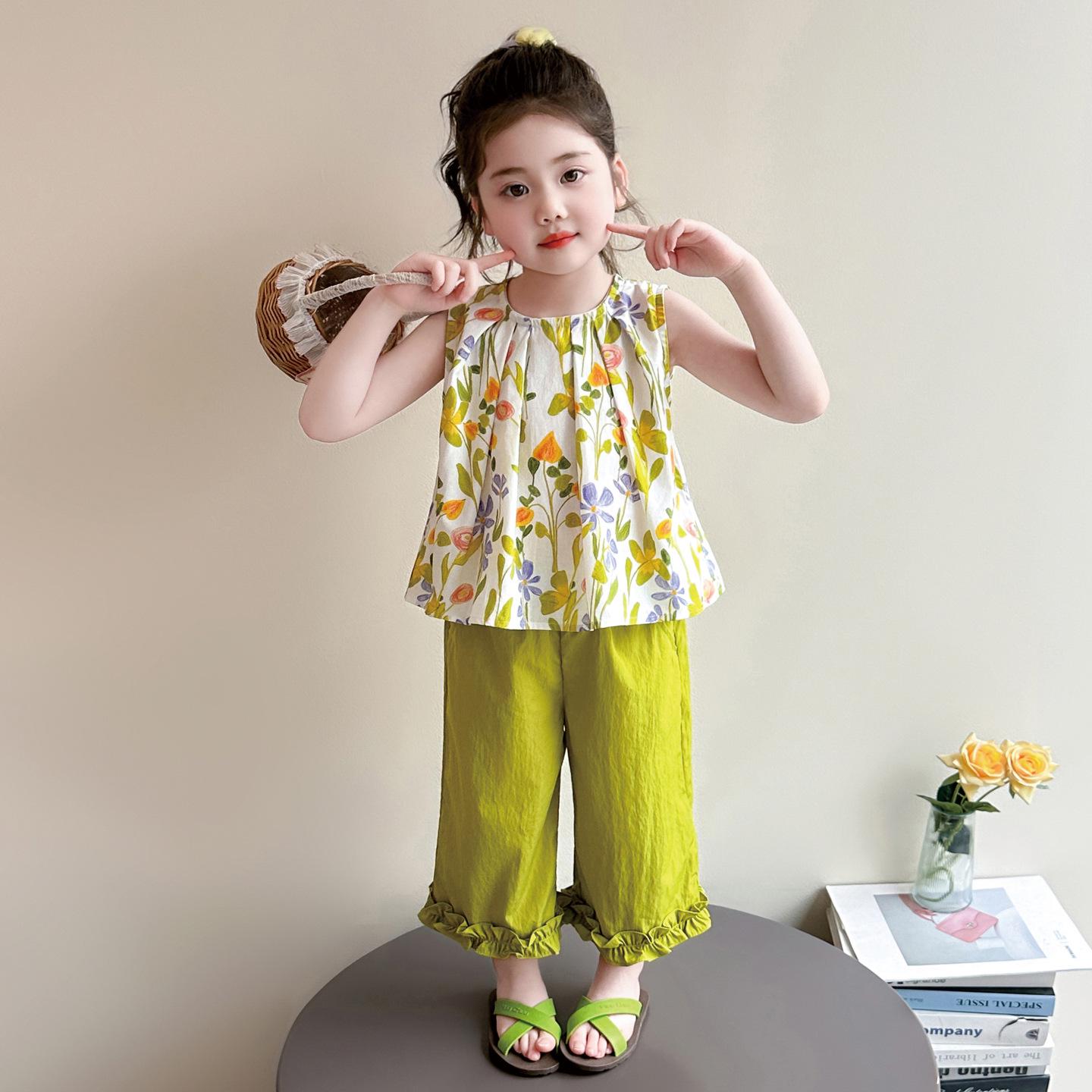Summer 2026 Girls Sleeveless Vest and Shorts Two-Piece Set 130 cm