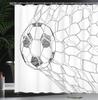 Soccer Shower Curtain, Soccer Ball In Net Goaly Position Sports Competition Spectators Hand Drawn Style, Cloth Fabric