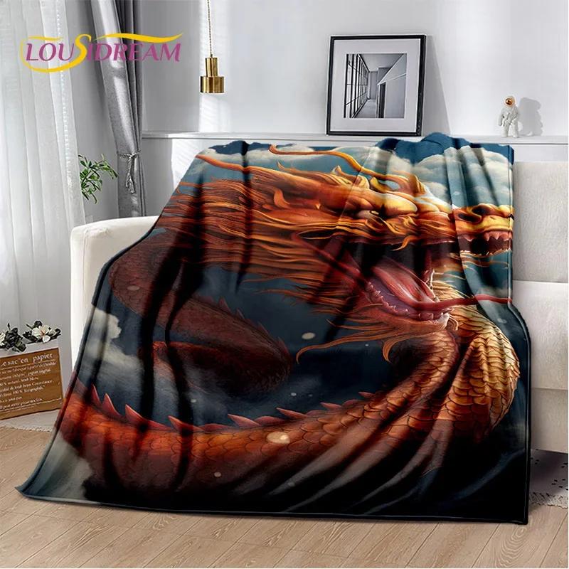 29 Style New Chinese Loong Dreamy Dragon Cartoon Blanket,Soft Throw Blanket for Home Bedroom Bed Sofa Picnic Travel Office Cover
