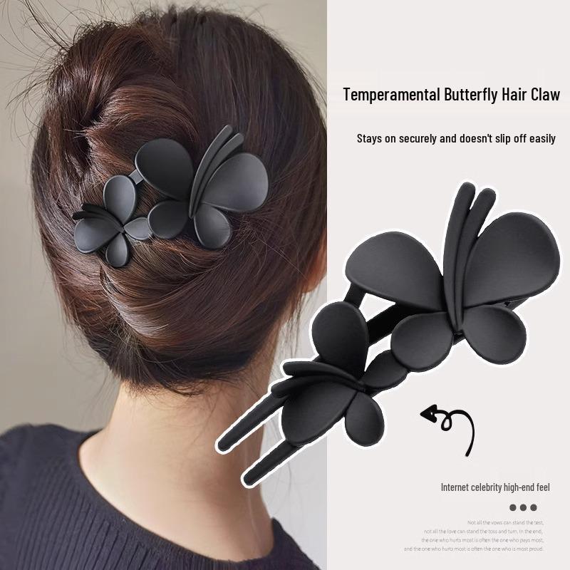 

Korean Large Double Bow Hairpin - Elegant Frosted Duckbill Clip
