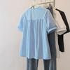 Plus Size Women's Elastic Waist Office Lady Shirt and Blouse Short Sleeve Solid Top  Women Clothing V-neck French  Style Shirt