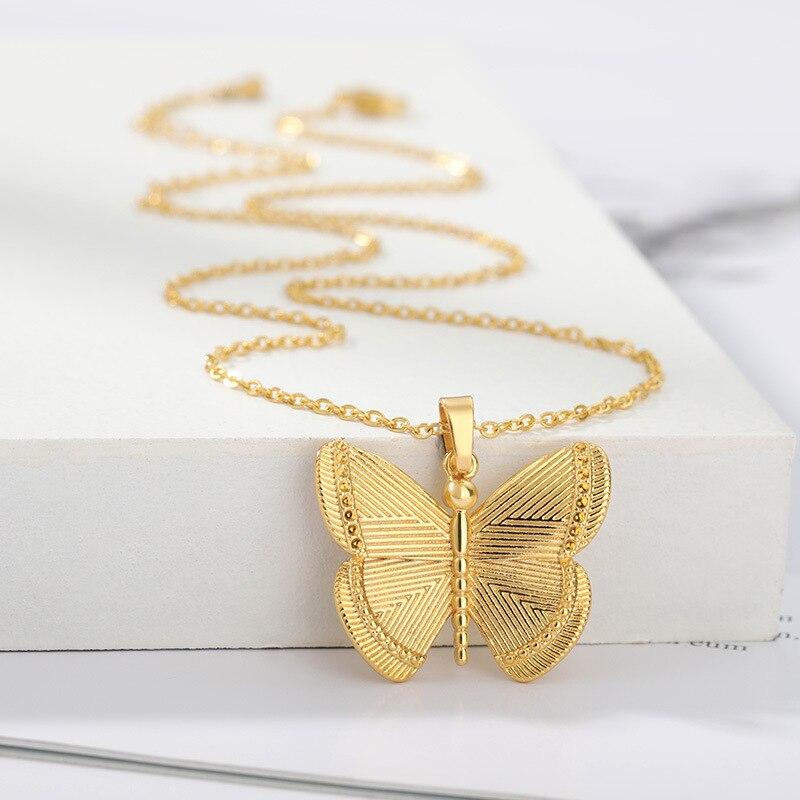 Stylish Fashionable Graceful Female Versatile Butterfly Pendant Necklace Stainless Steel Pendant Casual Gathering Gathering Pendant Necklace
