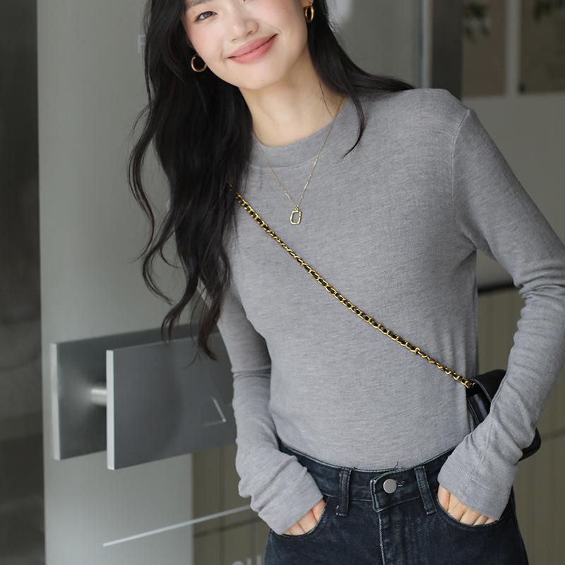 Long Sleeve Female Cold Basic Warm Shirt Bottom Shirt Autumn and Winter Puffed Half High Neck Tops Outer Wearing High Neck Inner Knitting Sweater