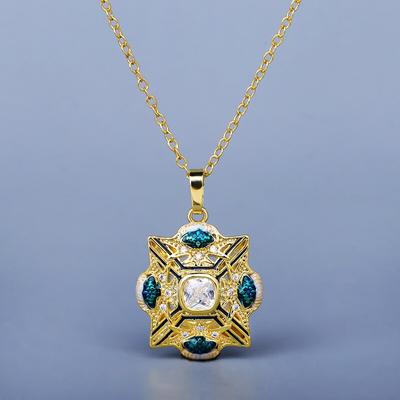 Classic Ladies Necklace Geometric Irregular Pendant Inlaid Blue Zircon Fashion Jewelry Handmade Enamel Autumn Sweater Chain