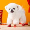 4Pcs/Set Flower Printing Dog Snow Boots New Year Adjustable Winter Dogs Shoes Fluffy Wear-resistant Pet Foot Covers