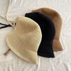 Summer Women Knitted Sun Hat Solid Color Breathable Wide Brim Bucket Hats Ins Korean Girl Beach Travel Windproof Strap Basin Cap