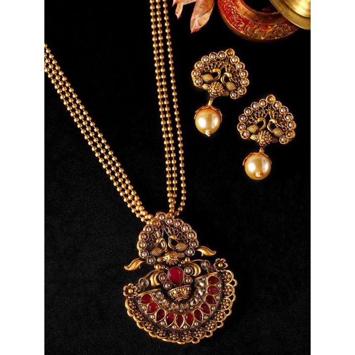 Pink Faux Ruby Peacock Jewellery Set For Women