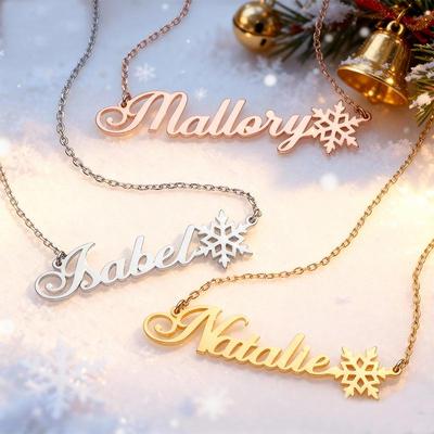 18K Gold Stainless Steel Snowflake Name Necklace - Non-fading Christmas Gift