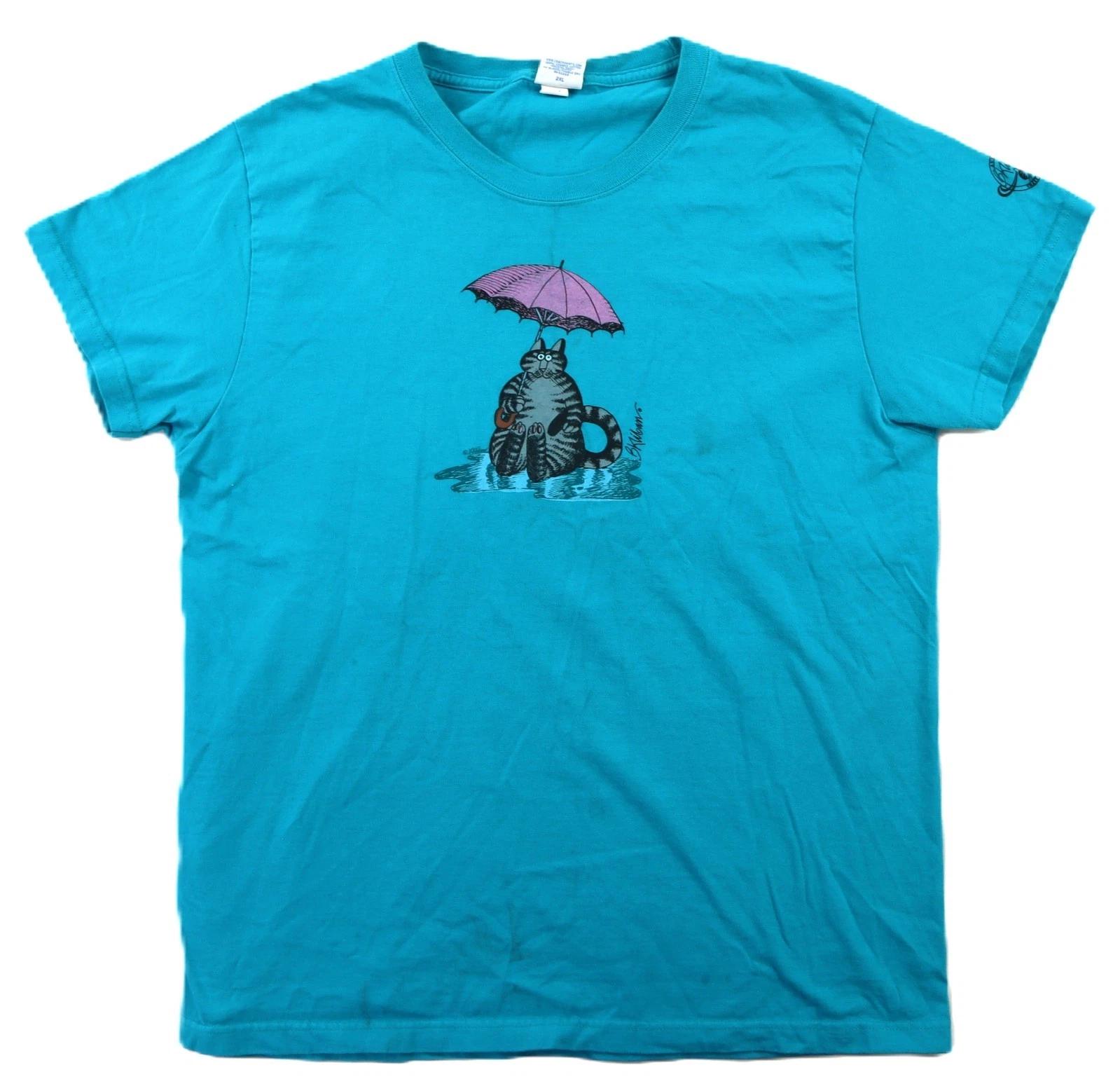 Vintage Large Teal Blue B Kliban Cat Rain Project Hail Mary T Shirt Top S