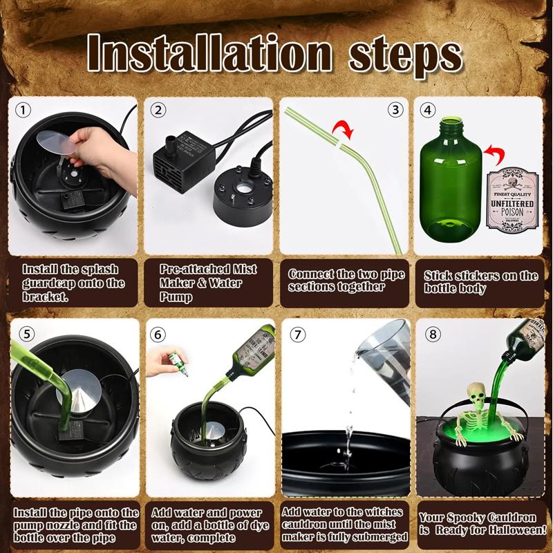 Witch Cauldron Halloween With LED Light & Fog Mist Maker Skeleton Decor For Spooky Hocus Pocus Party Cauldron Halloween Suit