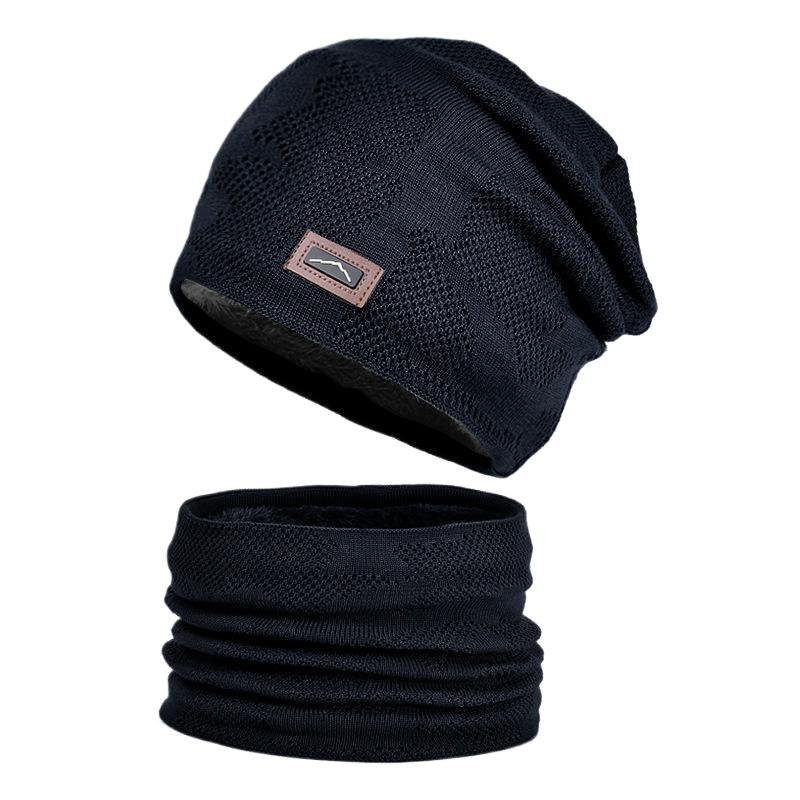 Winter Outdoor Riding Knitted Wool Hat Men's Velvet Warm Hat Scarf Two-piece Ear Protector Pullover Hat