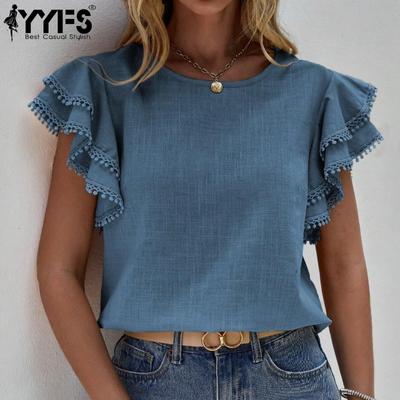 Women's Fashion Casual Summer Spring Solid Color Print Short Sleeve O-Neck Blouses & Shirts
