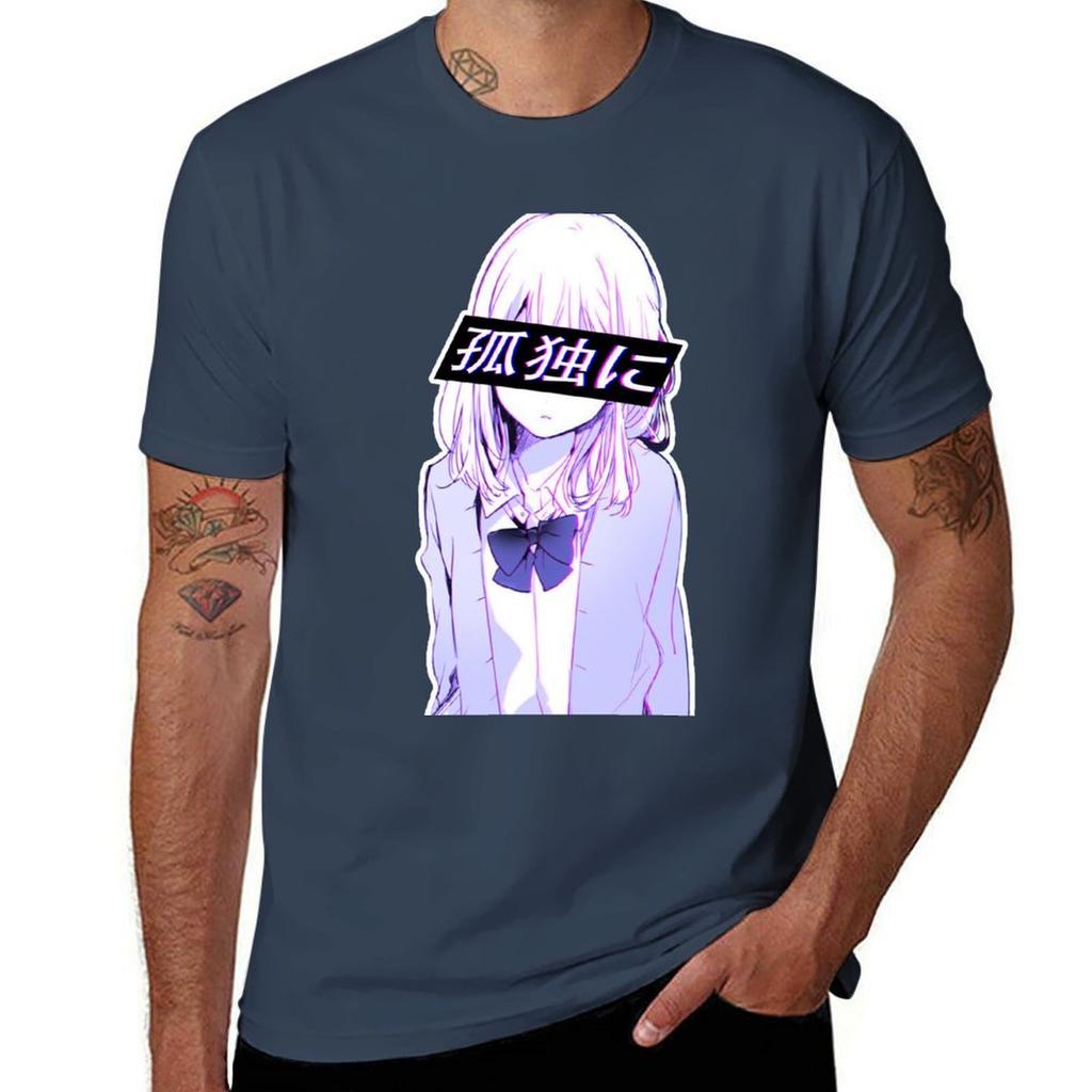 ALL ALONE SAD JAPANESE ANIME AESTHETIC TShirt Work Short Sleeve Cotton Top