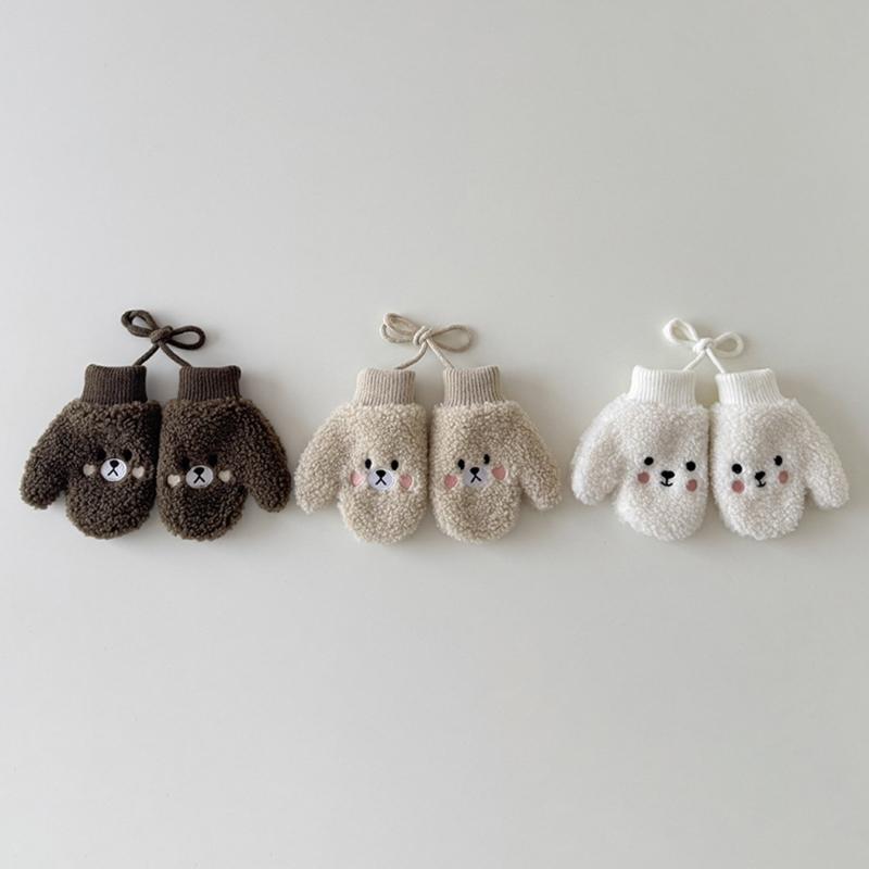 Cosy Infant Fleece Lined Hand Mittens Attached Neck Rope For 1-4 Year Old Children Soft Winter Accessories Unisex