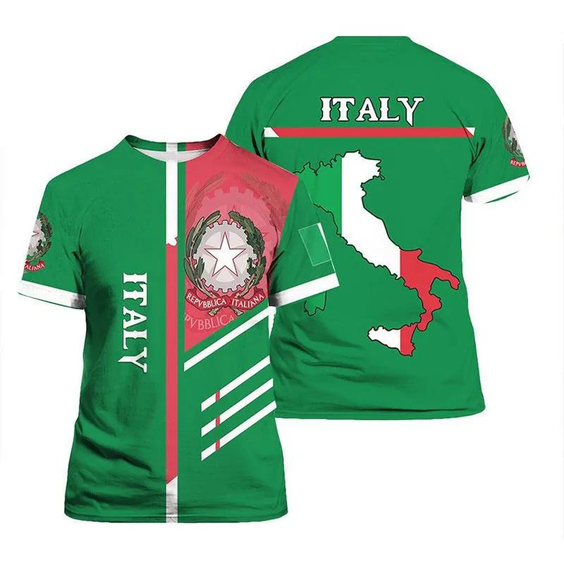 Xuhaijian02 Italiaanse vlag 3D-geprint T-shirt voor herenkleding Italiaans nationaal embleem Sportkleding voor heren Casual Streetwear Heren O-hals tops XL