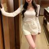 Women's High-Waist Woolen Bootcut Shorts - Slimming & Butt-Lifting A-Line Design, Versatile for Spring.