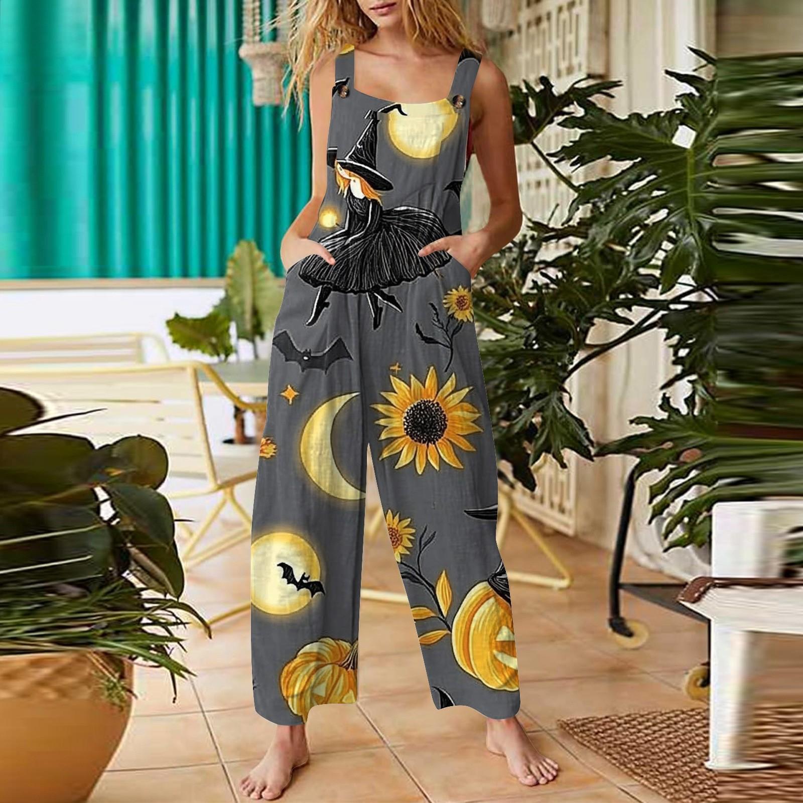 

Женский повседневный комбинезон с принтом на Хэллоуин, хлопковый комбинезон без рукавов с принтом XL