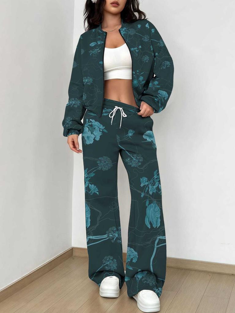 1116 New Popular Autumn and Winter New European and American Women's Clothing Flower Printing Suit Women