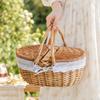 Panier en osier Longue durée Ovale Tissé à la main avec couvercle Naturel