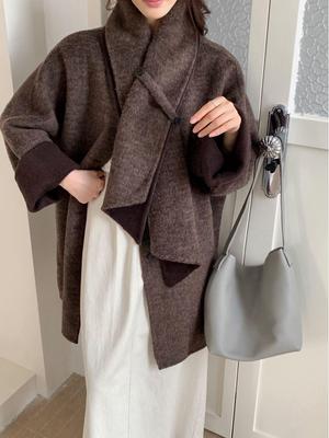 Koreanischer Stil Doppelseitiger Kaschmir Kragen Schal Mantel - Damen Petite Wollmischung Übermantel (Dick, Herbst/Winter 2025)