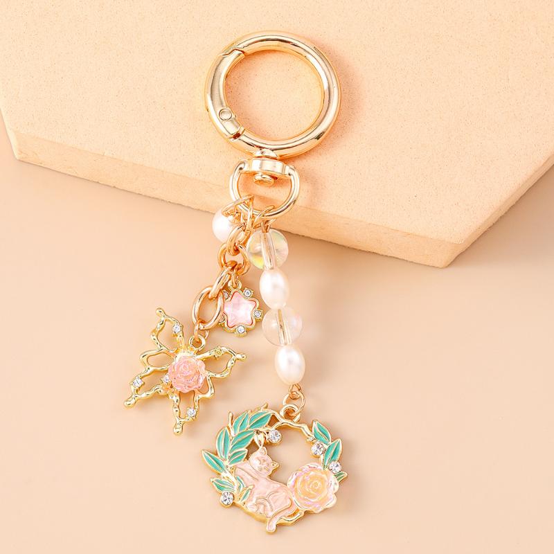 Cute Enamel Garland Keychain Women Girls Flowers Key Ring Pendants Handbag Decor Diy Handmade Jewelry Gifts