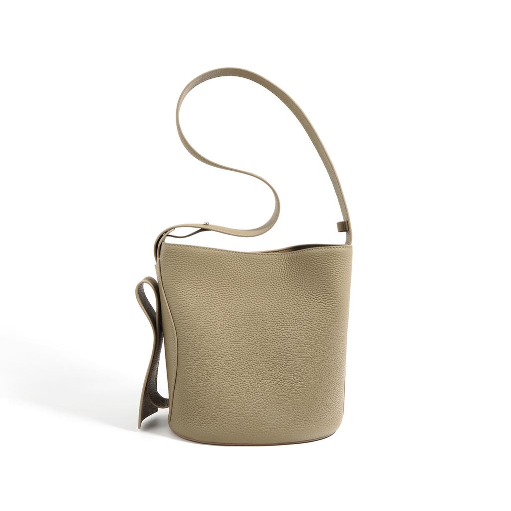 Luxuriöse Eimerhandtasche aus echtem Leder für Damen, klassisches strukturiertes Knebeldesign, Pendler-Umhängetaschen