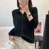 2026 Spring/Autumn Women's Fine Wool Lapel Knit Cardigan - Long Sleeve Solid Color Loose Top