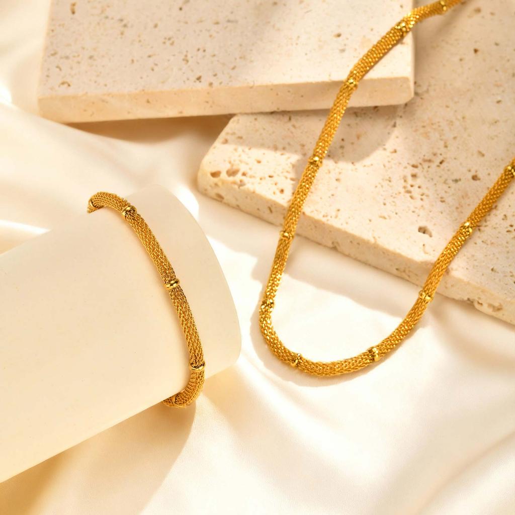 Stainless Steel Mesh Bead Chain Bracelet for Women, Gold Plated Waterproof Bracelets,Unique Jewelry Gift