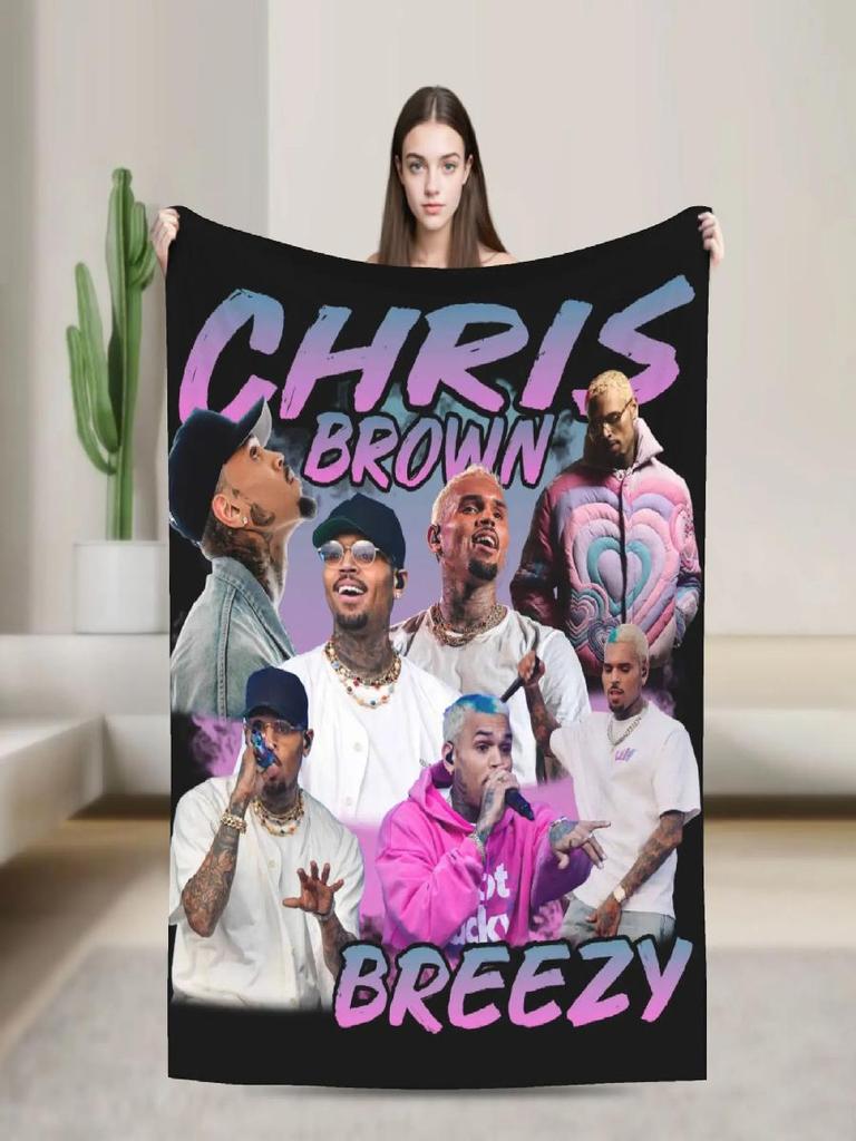 Chris Brown Super Warme Plüschdecke für Mädchen Jungen Lustige Flanelldecke für Couch Sofa Bett Weiche Bettwäsche Überwurfbezug