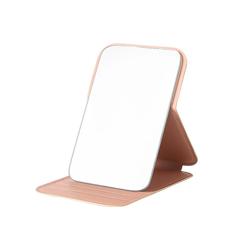 Desktop Makeup Mirror Solid Color PU Leather Simple Portable Handheld Makeup Mirror Foldable Student Compact Cute Pocket Mirror