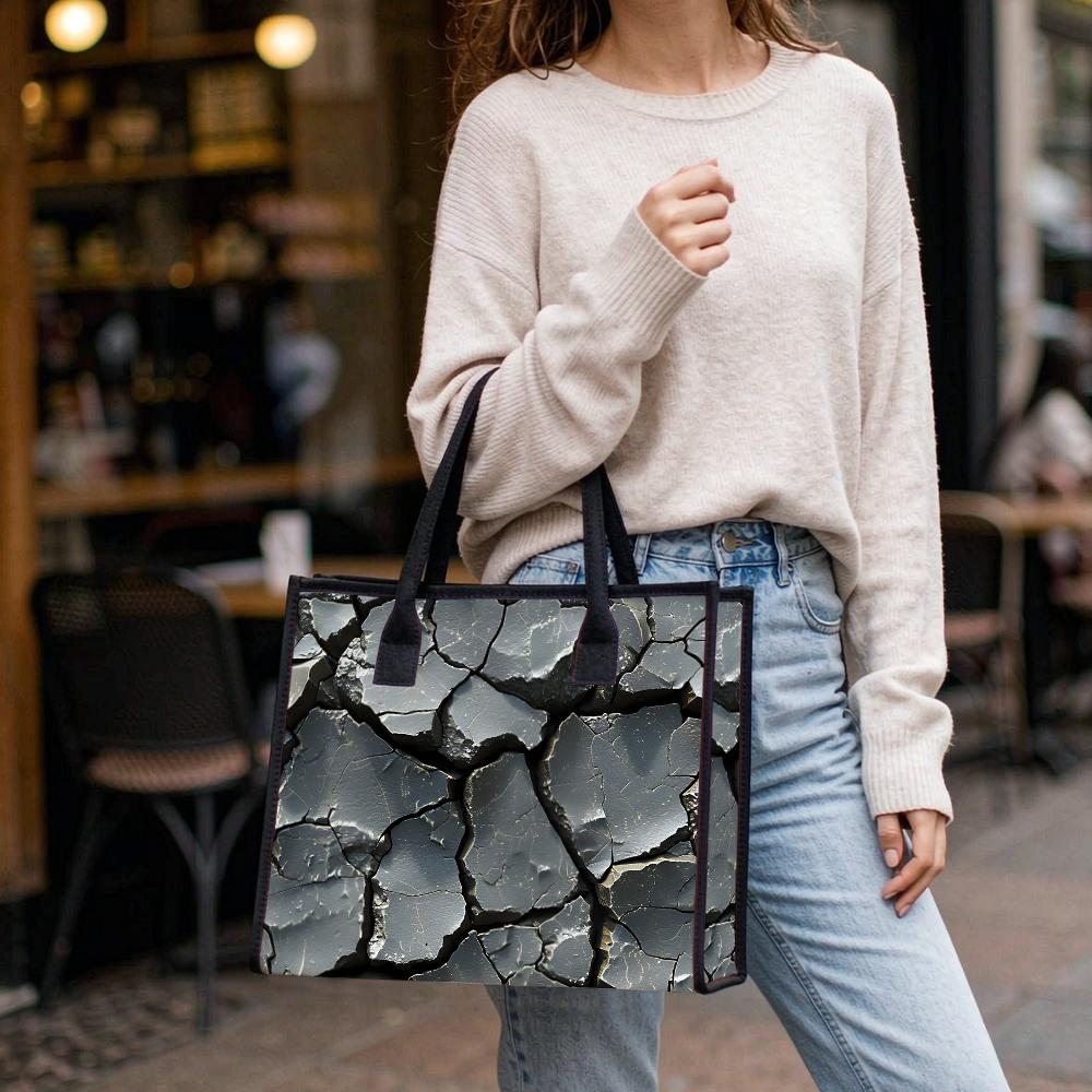 Cracked Pattern Tote Bag Large Capacity Durable Daily Commuter Handbag for Outdoor Shopping Travel Use