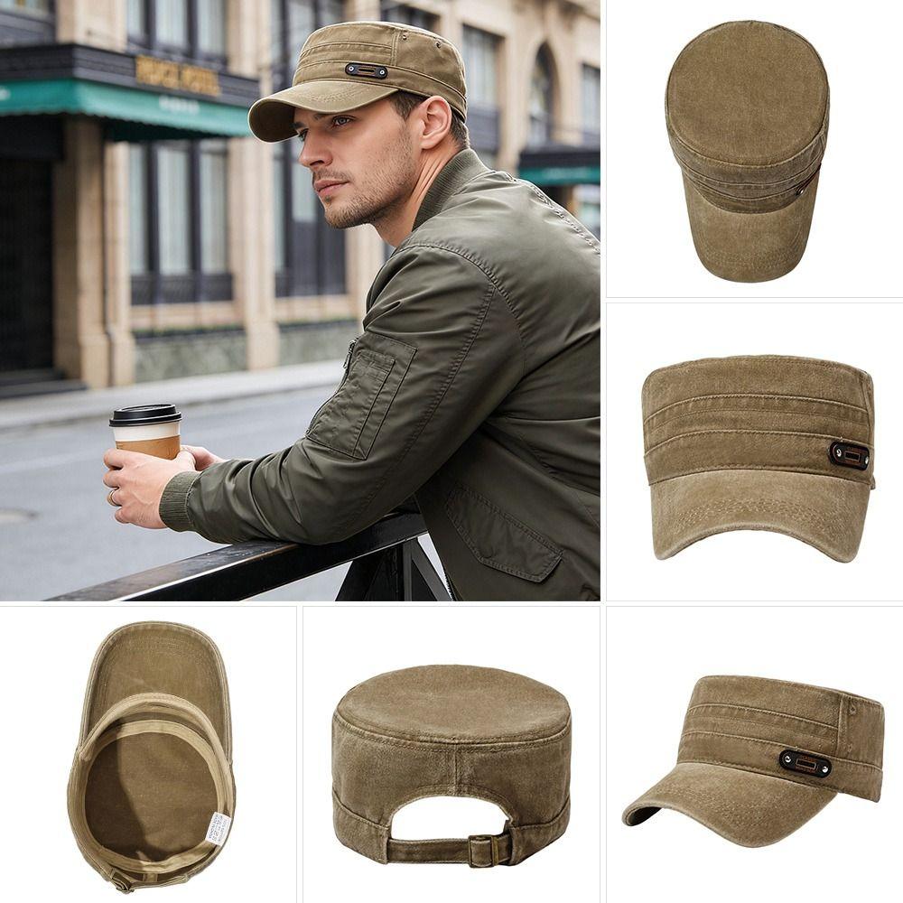 Fashion Anti-UV Fishing Hat Casual Retro Sun Hat Polyester Outdoor Sunscreen Flat Top Hat Men Women