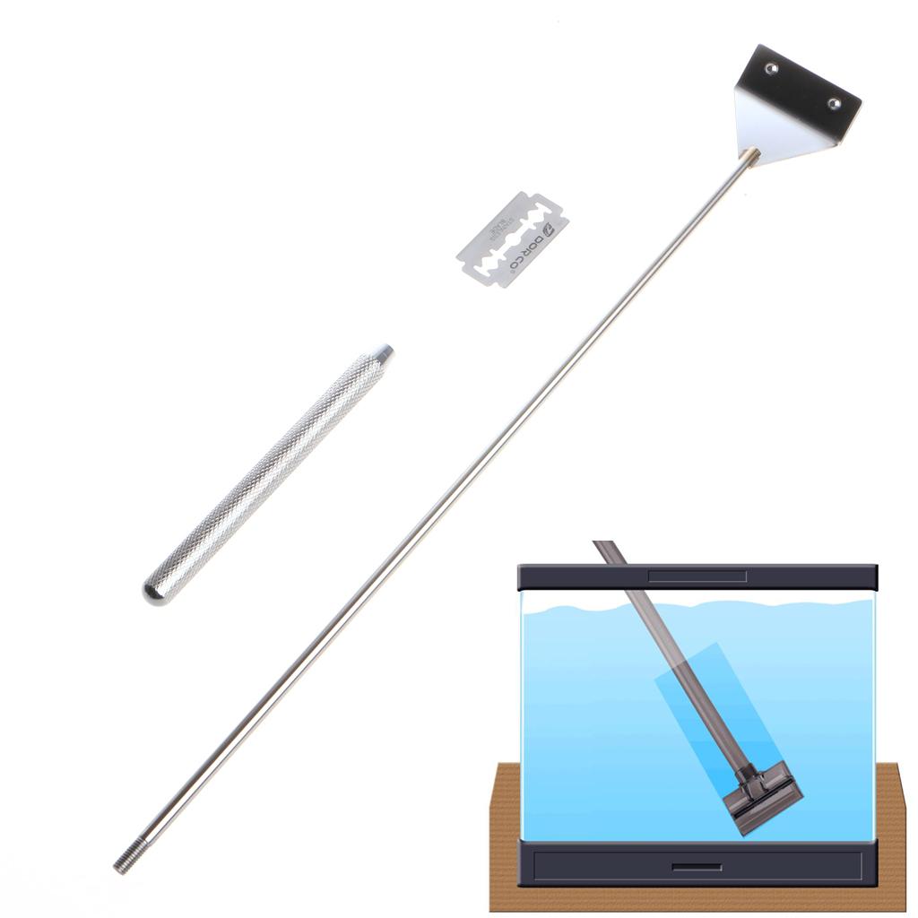 Fish for Tank Scraper Stainless Steel 18in/46cm Aquarium Glass Scrapers Algae-Razor Cleaner with Blade Cleaning Tool Kit