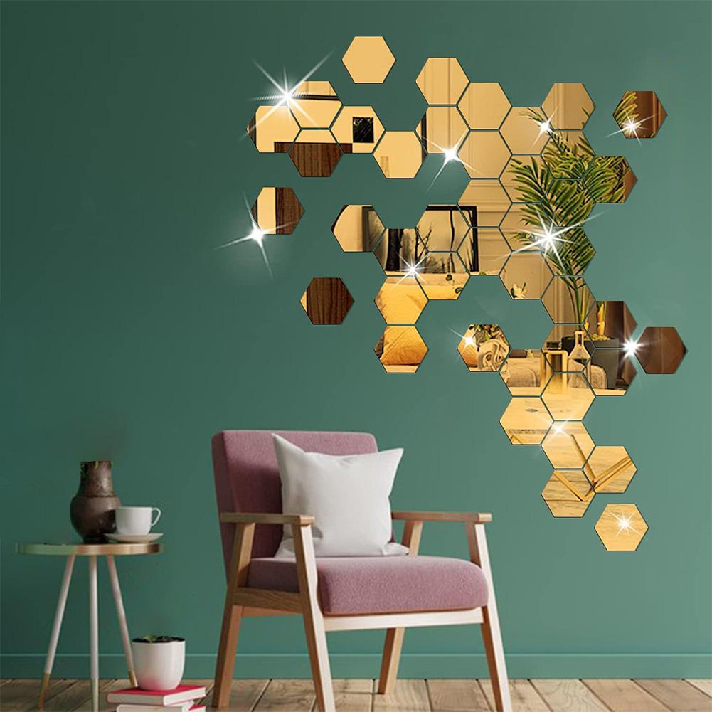 Removable Decals Hexagonal Mirror Mirror Stickers Peel-and-stick