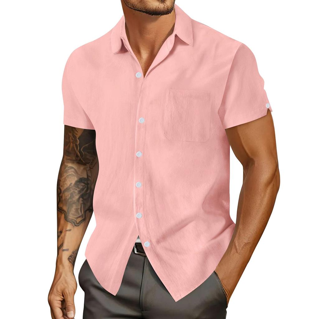 Men's Summer Solid Color Lapel Short-Sleeved Shirt Men's Casual Fashion Short-Sleeved Shirt