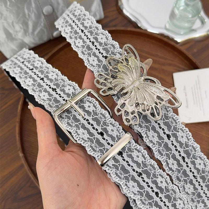 White Floral Lace Waist Belt Adjustable Sweet All-match Waistband For Women Casual Waist Strap Casual Waist Strap Accessories