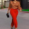 Women's Plus Size Printed Long Sleeved Shirt Temperament Elegant Wide Leg Pants Fashion Suit