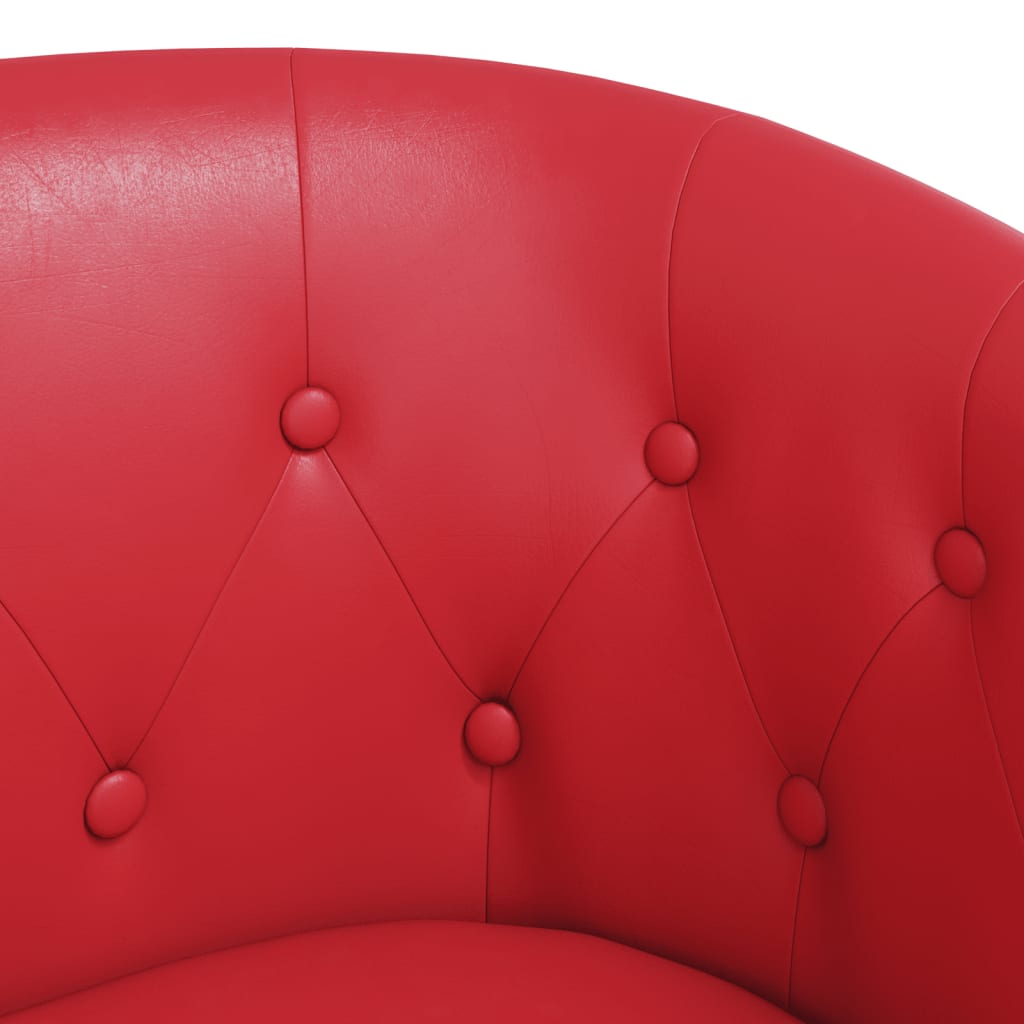 Club Armchair with Footstool Red Faux Leather