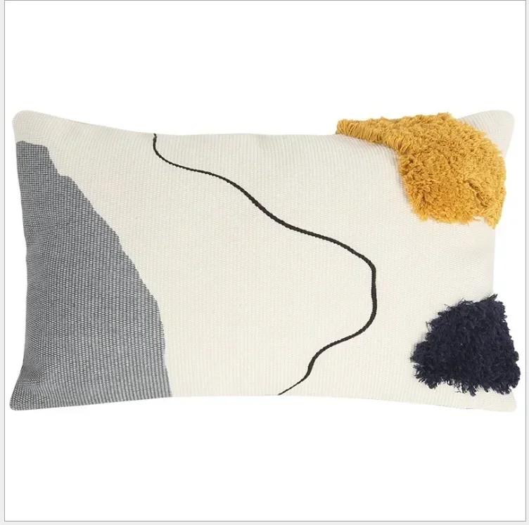 Yellow Abstract Handmade Geometric Embroidery Pillow Cover Home Decor Cushion Cover PillowCase Pillow Sham 30x50cm/45x45cm