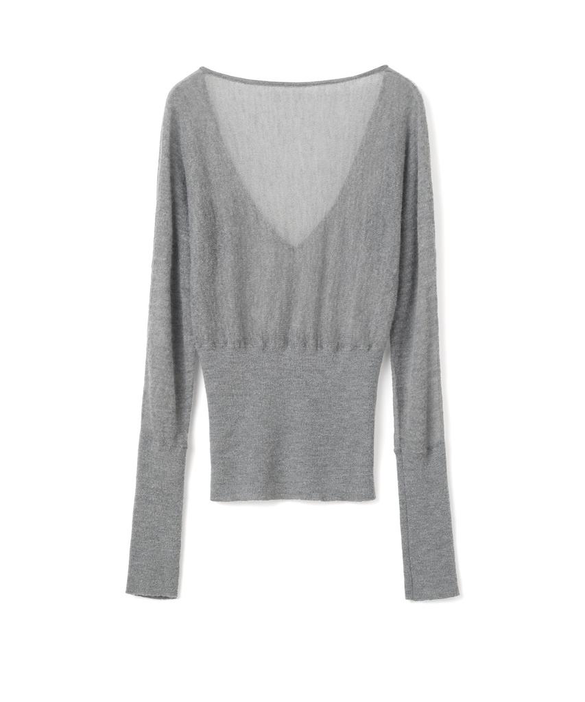 MILLO WOMEN Sheer Deep V-Neck Knit [Gray]