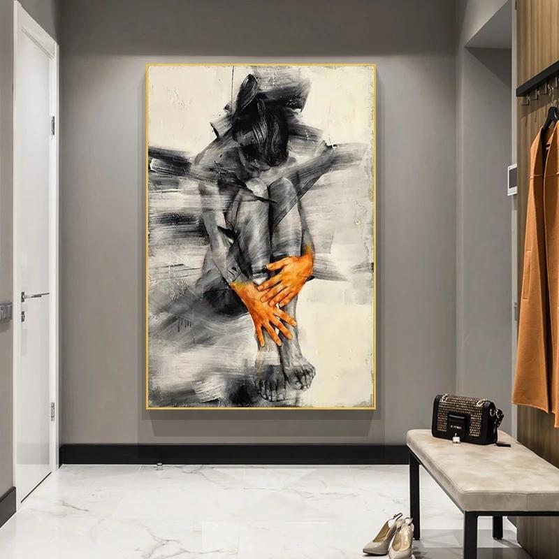 Abstrakte nackte Frau Figur Kunst Leinwand Gemälde Schwarz und Weiß Poster Drucke Wand Kunst Bilder für Wohnzimmer Dekor Cuadros