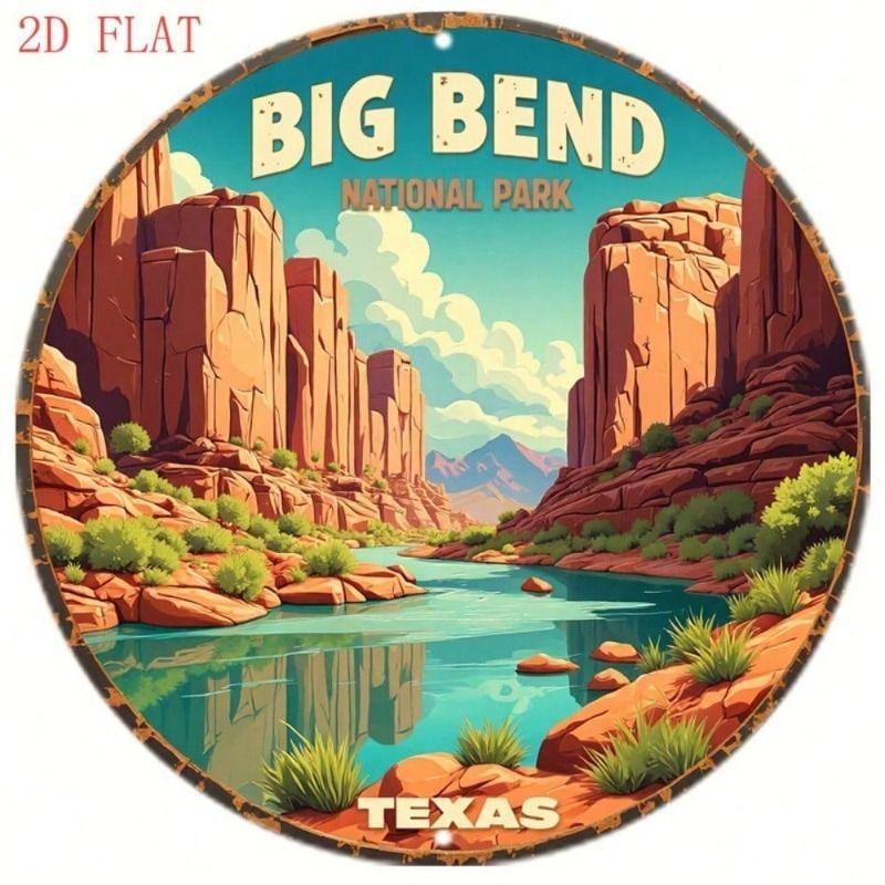 VIVIDCRAFT 8 Inch Texas Big Bend National Park Metal Wall Art, Rio Grande River Chisos Mountains Scenery Rustic Farmhouse Decor