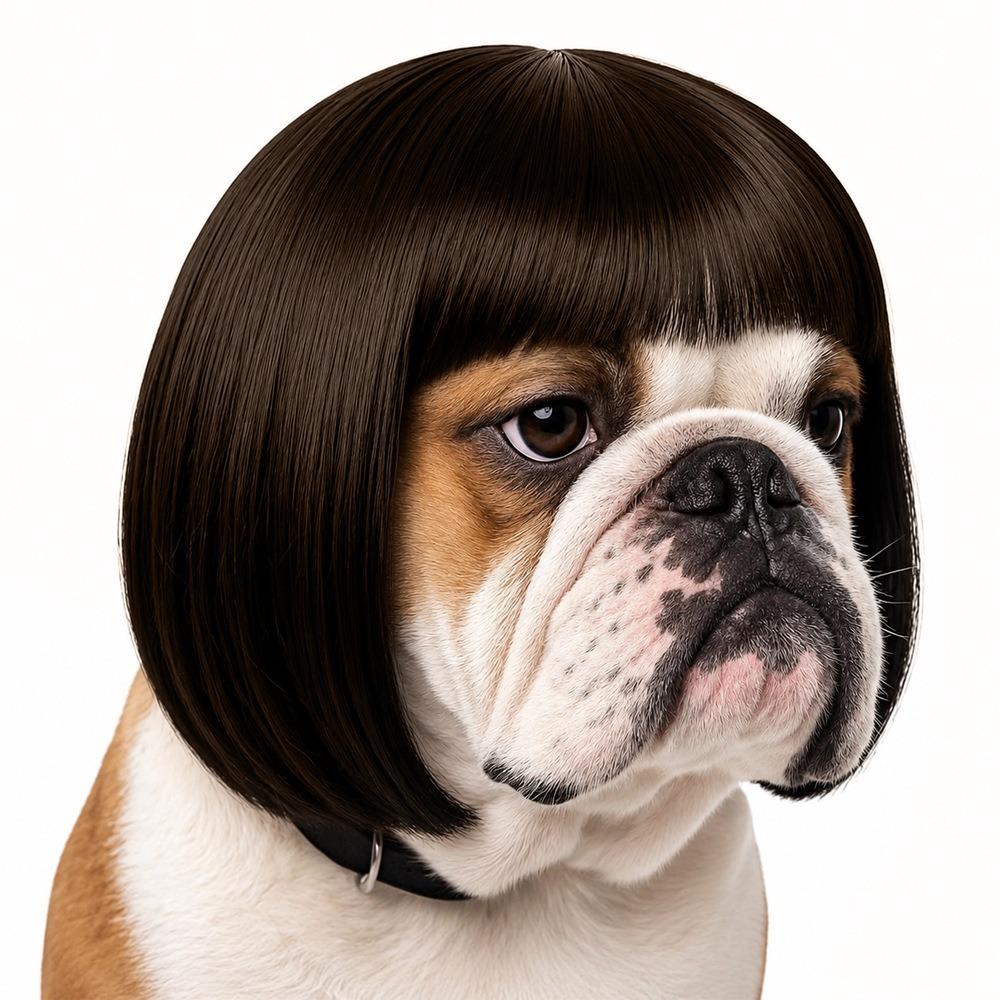 Black Twin Tails Pet Costume Wig Brown Curly Pet Hairpiece Funny Dog Wig  Festival Dress-Up