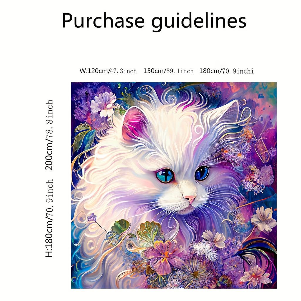 WhimsyCat Water-Resistant Shower Curtain - Hand-Painted Colorful Cat, Animal Theme Bath Decor, Partially Lined, All-Season