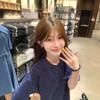American Navy Blue Cotton Short-sleeved T-shirt Women's New Design Sense Niche Loose and Versatile Half-sleeved Top Summer